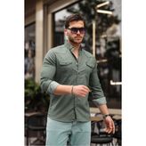 Comstar Slim Fit Çıtçıtlı Çift Cep Kot Gömlek - Haki