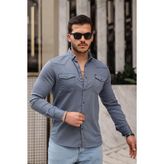 Comstar Slim Fit Çıtçıtlı Çift Cep Kot Gömlek - İndigo