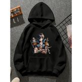 Comvicho ANIME008 Baskılı Kapşonlu Siyah Sweatshirt