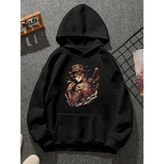 Comvicho ANIME065 Baskılı Kapşonlu Siyah Sweatshirt