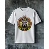 Comvicho Anubis Misir Tanri Baskılı Oversize Tişört - Beyaz