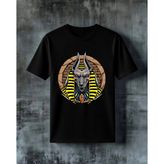 Comvicho Anubis Misir Tanri Baskılı Oversize Tişört - Siyah