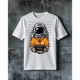 Comvicho Cosmic Dust Uzayli Polis Baskılı Oversize Tişört - Beyaz