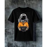 Comvicho Cosmic Dust Uzayli Polis Baskılı Oversize Tişört - Siyah