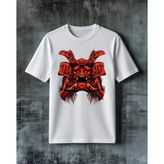 Comvicho Kirmizi Oni Samurai Maskesi Baskılı Oversize Tişört - Beyaz