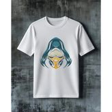 Comvicho Ninja Maske Baskılı Oversize Tişört - Beyaz