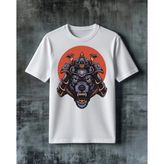 Comvicho Samurai Canli Maske Baskılı Oversize Tişört - Beyaz