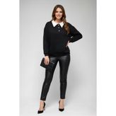 Cool & Sexy Kadın Polo Yaka Siyah Sweatshirt