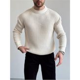 Cool Street Erkek Fitilli Örme Regular Triko Kazak - Beyaz