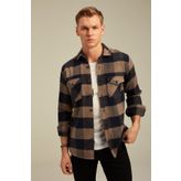 Cool Tarz CPODG001 Kahverengi Erkek Slim Fit Düğmeli Yaka Çift Cepli Oduncu Ekose Gömlek