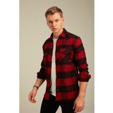 Cool Tarz CPODG001 Kırmızı Erkek Slim Fit Düğmeli Yaka Çift Cepli Oduncu Ekose Gömlek