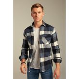 Cool Tarz CPODG001 Mavi Erkek Slim Fit Düğmeli Yaka Çift Cepli Oduncu Ekose Gömlek