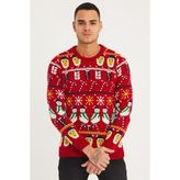 Cool Tarz Erkek Kırmızı-Sarı Christmas Yılbaşı Kazağı - Kırmızı Şarap