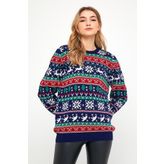 COOL TARZ Lacivert-Kırmızı Kadın Christmas Yılbaşı Kazağı-kdncrs001r03m