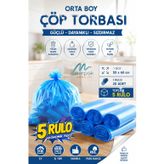 Çöp Torbası Orta Boy 20'li X 5 Rulo Mavi Çöp Poşeti 55x60 Cm