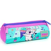 Coral High 22051 Kids Turkuaz Pembe Dondurmalı Kedi Desenli Üç Bölmeli Kalem Çantası