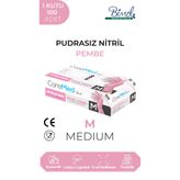 COREMED Toz Pembe Nitril Muayene Eldiveni Pudrasız 100’lük Kutu - Medium