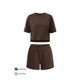 Cottonhill Premium - Sway Collection | Kahverengi Modal Şortlu Kadın Eşofman Takımı