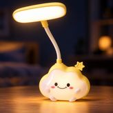 Coverzone Bulut Şarjlı LED Masa Lambası Çocuk Odası Gece Lambası, CS327 | Esnek Boyunlu, USB Şarjlı, Renkli Gece Işıklı, Ayarlanabilir Açılı 2’si 1 Arada Çocuk Masaüstü Aydınlatma