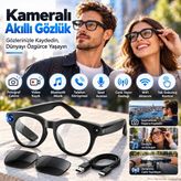 CoverZone Kameralı Akıllı Gözlük 8 Mp Fotoğraf ve Video Çekimi Bluetooth Wifi Bağlantılı Yapay Zeka Sesli Asistanlı Müzik ve Telefon Görüşmeli, CY03 - Siyah