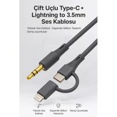 Coverzone Type-C + Lightning 3.5mm Kablo 100cm, Araba, Kulaklık, Ev Ses Ekipmanları ile Uyumlu | SX-151