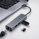 Coverzone USB-A ve Type-C 4 Port USB Hub, 3 USB-A + RJ45 Gigabit Ethernet Adaptörü, 1000 Mbps LAN, USB 3.0 5 Gbps Hızlı Veri Aktarımı, LED Göstergeli Docking Station | HC-78Q
