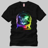 Crazy Astronaut Cat Erkek Tişört - Siyah