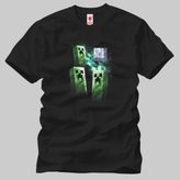 Crazy Minecraft Three Creeper Moon Erkek T-Shirt - Siyah