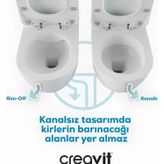 Creavit Free Beyaz Kanalsız Asma Klozet Fe322, Duroplast Yavaş Kapak, Terra Gömme Rezervuar
