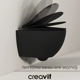 Creavit Free Kanalsız Kömür Karası Asma Klozet FE322, Creavit Free Duck Duroplast Yavaş Kapak - Mat Siyah