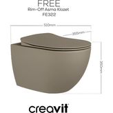 Creavit Free Kanalsız Mat Cappuccino Asma Klozet FE322, Creavit Free Duck Duroplast Yavaş Kapak - Mat Bej