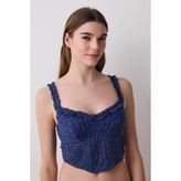 Crinkle Lace Corset Lacivert Büstiyer - Mavi