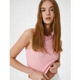 Crop Basic Halter Yaka Atlet Ribanalı Pamuklu Slim Fit