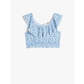 Crop Bluz Düşük Omuz Fırfırlı Çiçek Desenli