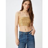 Crop Bluz Pullu Payetli İp Askılı Kare Yaka Slim Fit