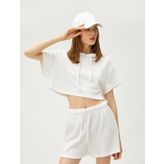 Crop Oversize Sweatshirt Kapüşonlu Kısa Kollu