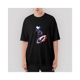 Crows Gate Captain America Mjolnir And Shield Oversize Siyah Tişört