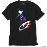 Crows Gate Captain America Mjolnir And Shield Siyah Tişört