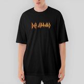 Crows Gate Def Leppard Logo Oversize Siyah Tişört - M