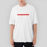Crows Gate Rammstein Text Red Oversize Beyaz Tişört