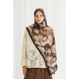 cs camellia scarf Aura İpek Krep Şal - Siyah-Bej