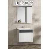 Çuha 55 cm Beyaz-Antrasit Gri Mat MDF Pk-109 Balon Kapak Seramik Lavabolu Asma Banyo Dolabı Takımı