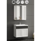 Çuha 55 cm Beyaz-Antrasit Gri Mdf Panjur Balon Kapak Seramik Lavabolu Asma Banyo Dolabı Takımı