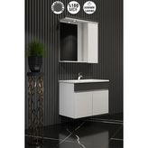 Çuha 65 cm Beyaz-Antrasit Gri Mdf PK-109 Balon Kapak Seramik Lavabolu Asma Banyo Dolabı Takımı