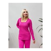 D12805 Kare Yaka Simli Triko Bluz Pembe