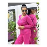 D12809 Simli V Yaka Triko Bluz Pembe