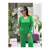 D12809 Simli V Yaka Triko Bluz Yeşil