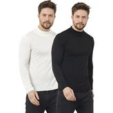 Dawrazz Erkek Tam Boğazlı Balıkçı Yaka Düz Kazak Triko 2'li Paket ( Siyah - Beyaz ) - XL