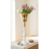 Decodelight Beyaz Dekoratif Modern Metal Ayaklı Gold Toplu Gold Saksı Bahçe Teras Ev Çiçeklik Vazo Dekor