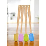 Deconox 4 Adet 4 Renk Ahşap Saplı Pastel Renkli Isıya Dayanıklı Silikon Spatula Seti Mutfak Seti Renkli Kaşık Spatula (Canlı Renkler) - 001-Renkli